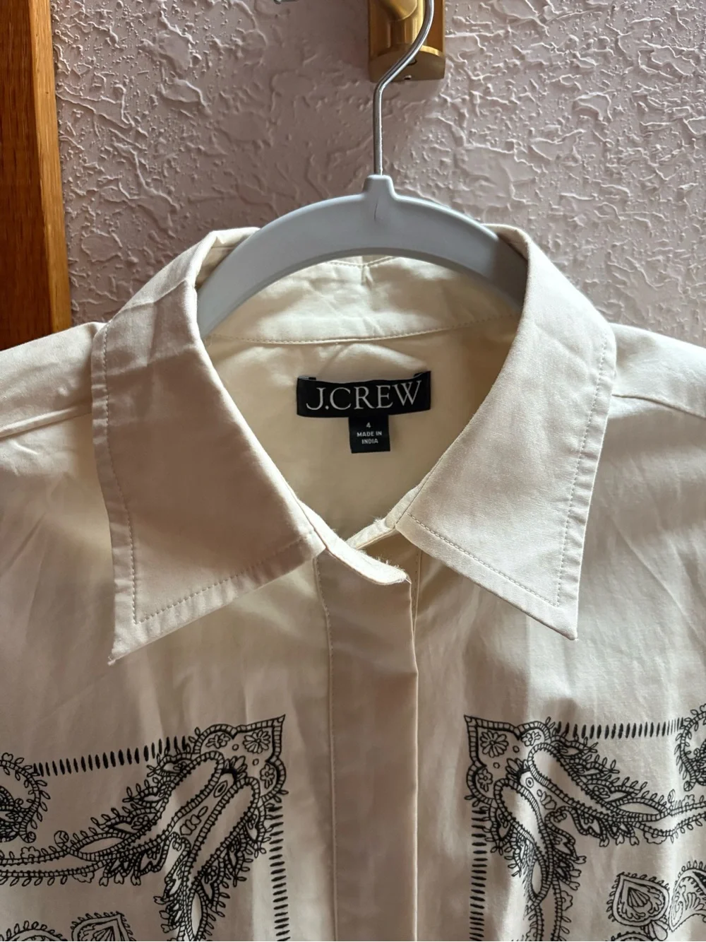 J. Crew Cream Shirtdress with Black Bandana Print